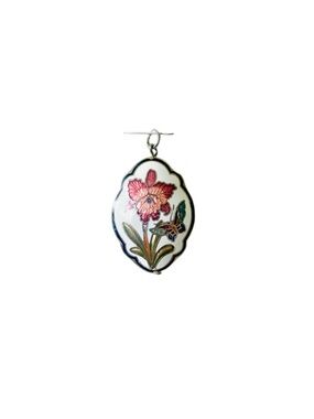 Vintage carved floral porcelain pendant / charm